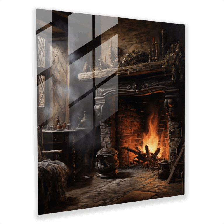 Gemütliches Kamin Glasbild