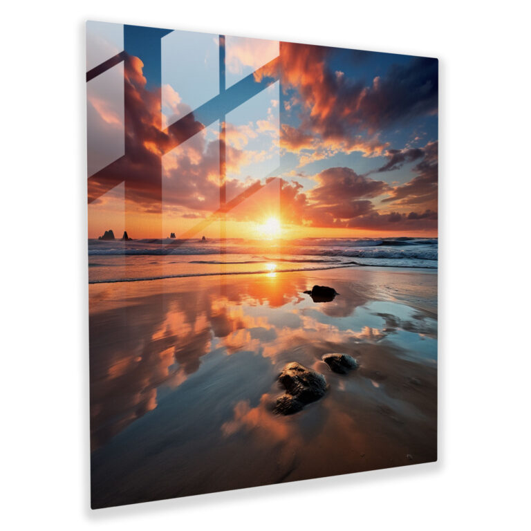 Glasbild mit ruhigem Ozean-Sonnenaufgang - Sonnenaufgang Ozean Gelassenheit