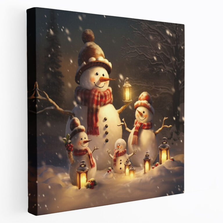 Familie Schneemann Leinwandbild - Schneemann Familie Wandkunst Wanddekoration