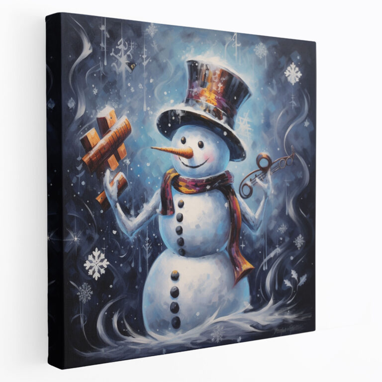 Wandkunst Schneemann-Musical - Schneemann Wanddeko Leinwandbild verspielt