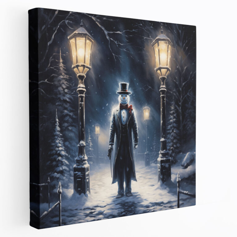 Schneenacht Schneemann Leinwandbild - Schneemann Leinwand Leinwand Wandkunst Magisch