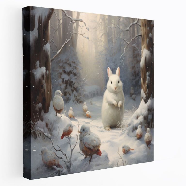 Leinwandbild Snowman im Wald - Schneemann Wanddekoration ruhig Wandkunst