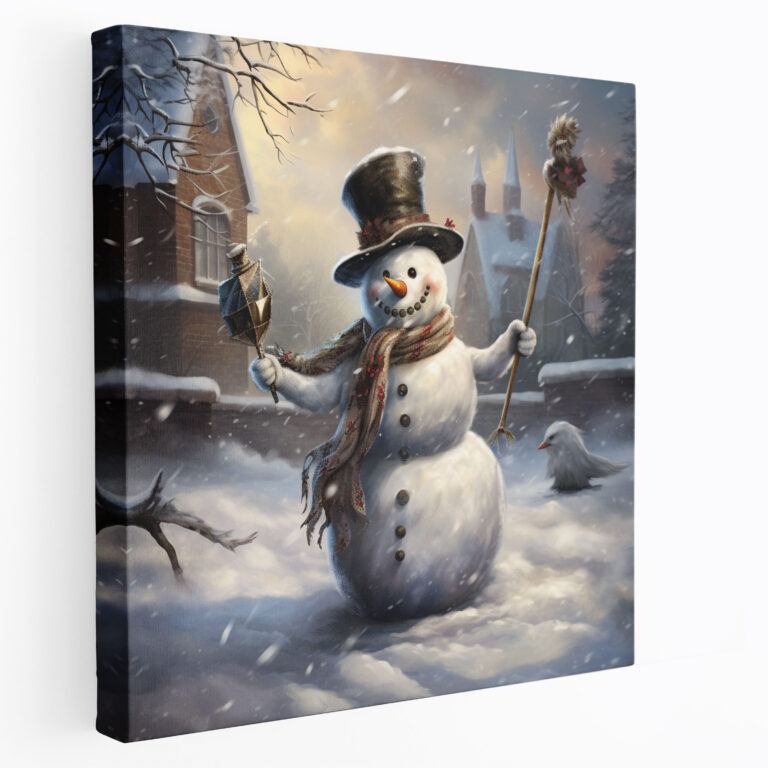 Spielendes Schneemann Leinwandbild - Schneemann Leinwandbild Dekoration für Zuhause