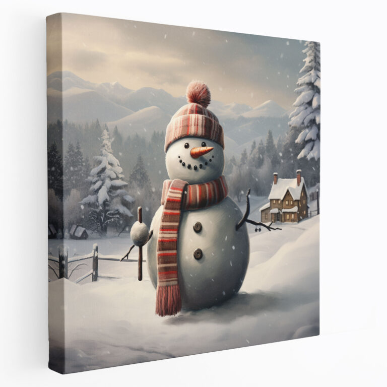Schneemann Leinwandbild Wandkunst - Schneemann Wärme Leinwand Wandkunst