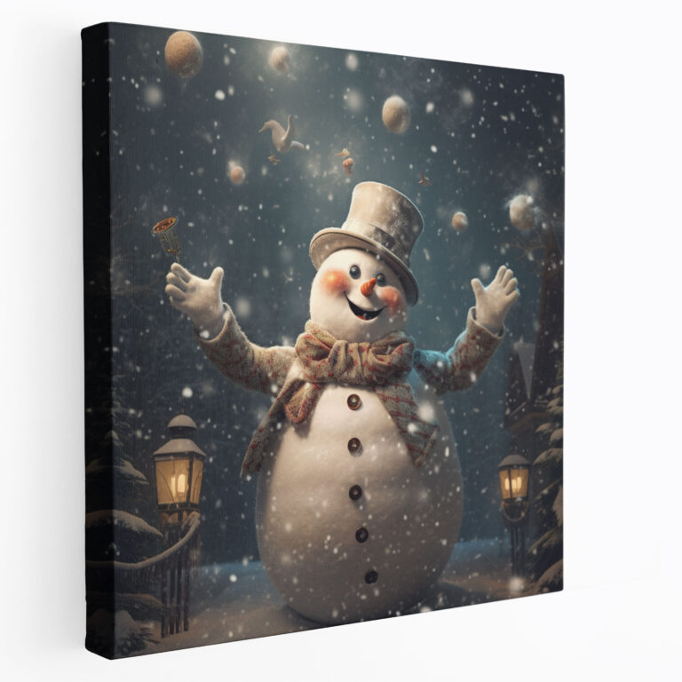 Verspielter Schneemann Leinwandbild - Schneemann Leinwand Wandkunst Dekoration für Zuhause Schneemann Kunst