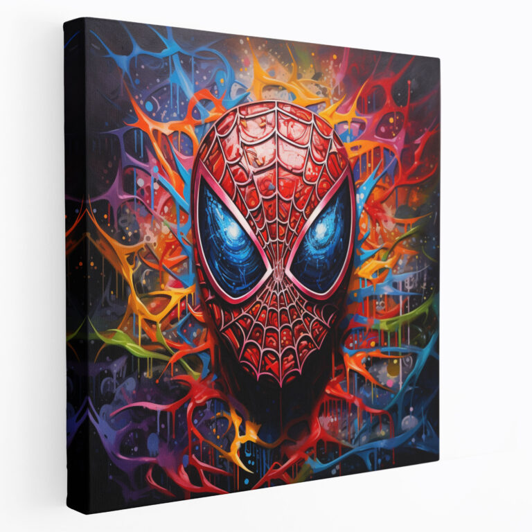 Spiderman Wanddekoration - Abstraktes Spinnennetz Leinwandbild - Spiderman abstrakte Kunst lebendige Farben