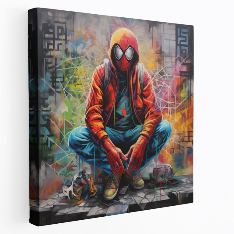 Spiderman Leinwandbild - Urbanes Graffiti Wandkunst - Spiderman Leinwandbild Wohnkultur Straßenkunst