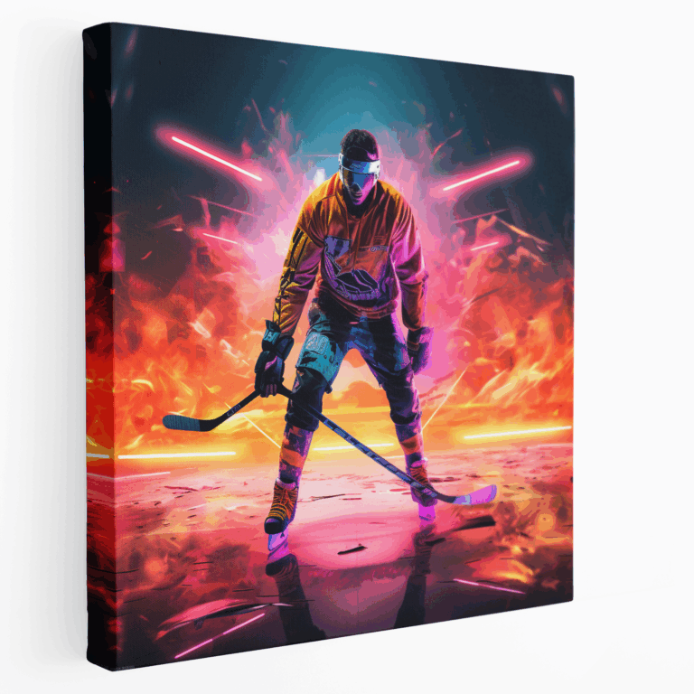 Leinwandbild mit beleuchtetem Eishockeyspieler