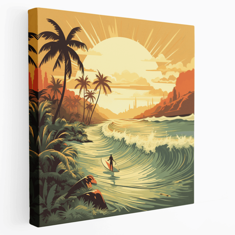 Tropischer Surfer Retro Leinwandbild