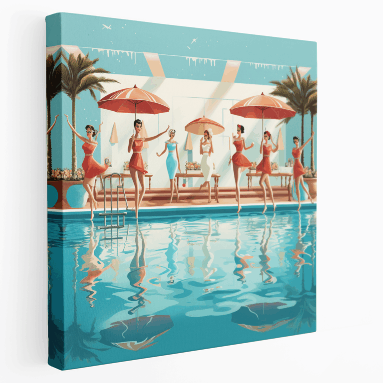 Leinwandbild synchronisierte Schwimmer mit nostalgischem Flair