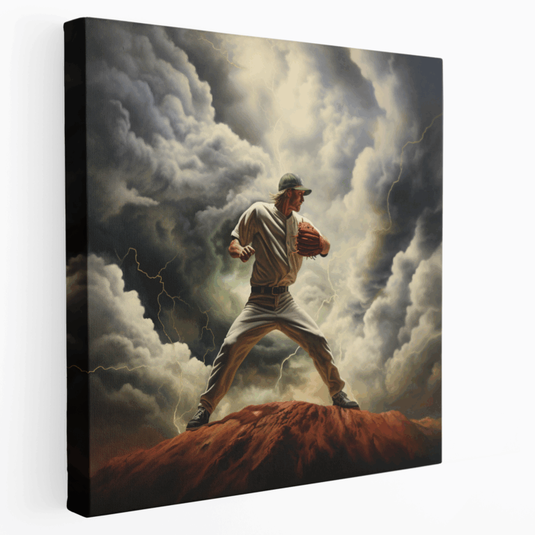 Leinwandbild Baseball Pitcher in dramatischer Pose