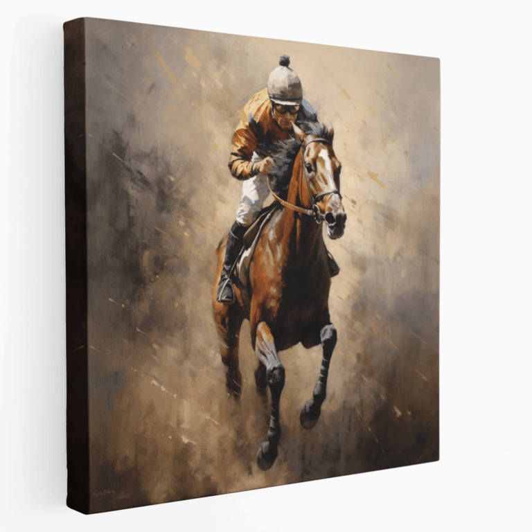 Rennendes Pferd und Jockey Leinwandbild