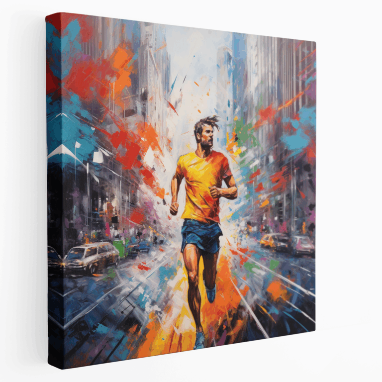 Marathon in der Stadt - Abstraktes Expressionistisches Leinwandbild