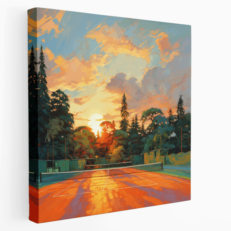 Leinwandbild Tennis im goldenen Sonnenuntergang