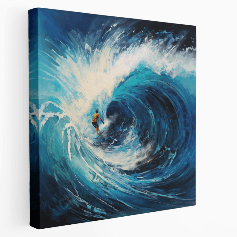 Expressionistischer Surfer auf Welle reitend Leinwandbild