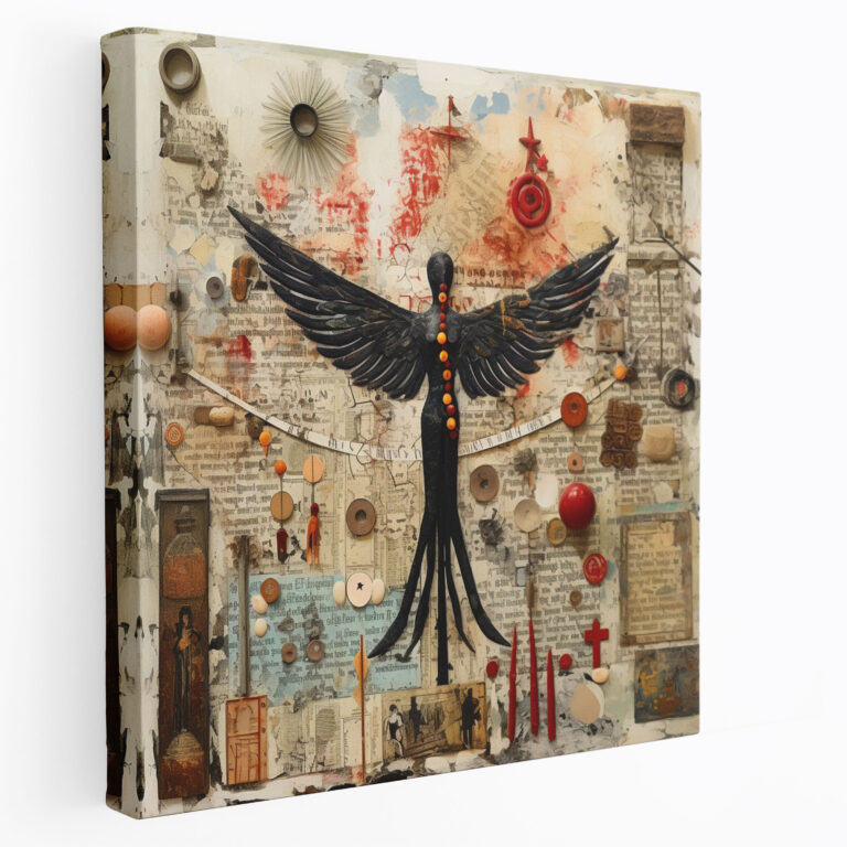 Leinwandbild mit bedeutungsvollen Symbolen - spirituell Mixed-Media-Collage positive Energie inspirierende Zitate.