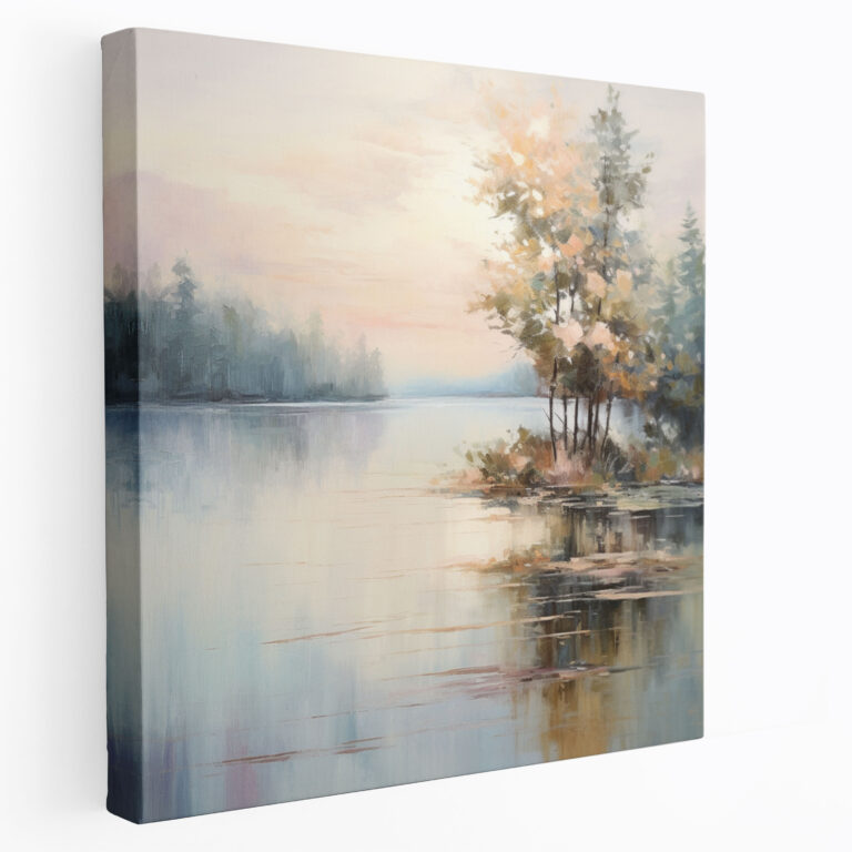 Spirituelle Wanddekoration - Impressionistisches Seeblick Leinwandbild - Spirituelle Heimdekoration Wandkunst