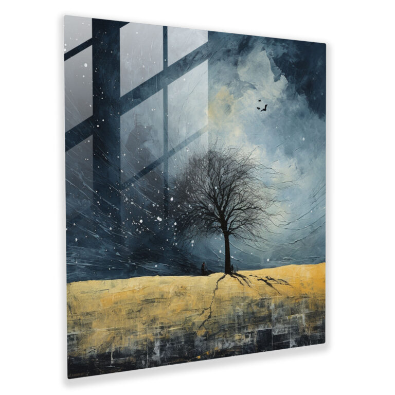 Einsame Nacht - Glasbild - Sturm einsamer Baum modernes Kunstwerk