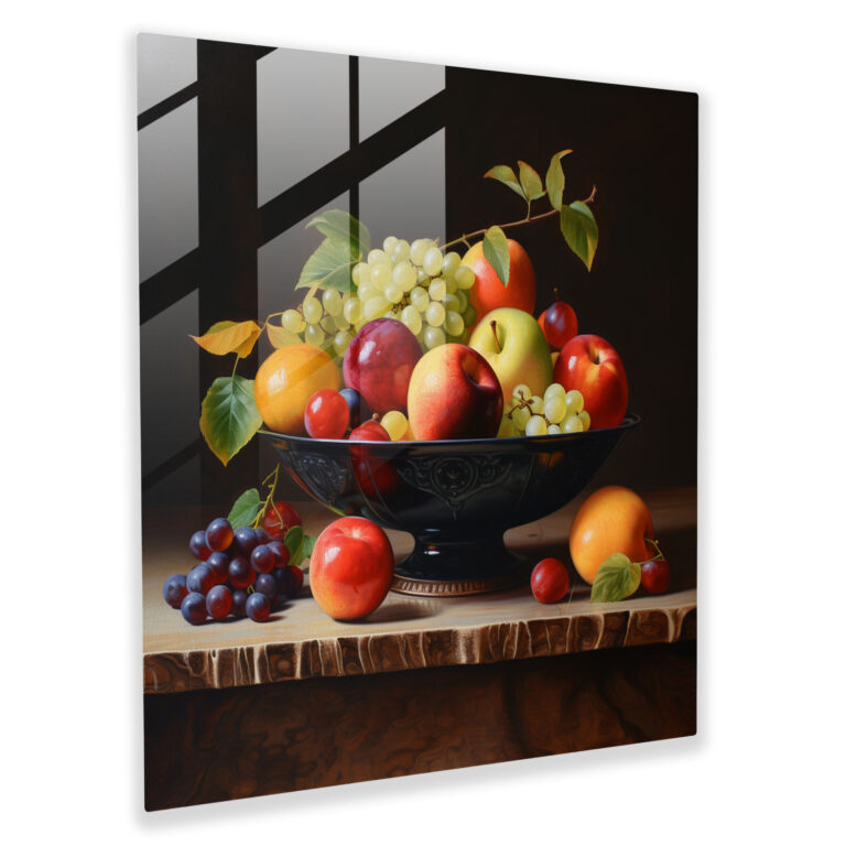 Glasbild 'Stillleben' - Keramik Obstschale - Realistisches Ölgemälde Moderne Kunst