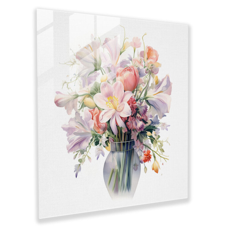 Glasbild: Zarte Blumen - Stillleben Feine Pinselstriche Glas Wandkunst