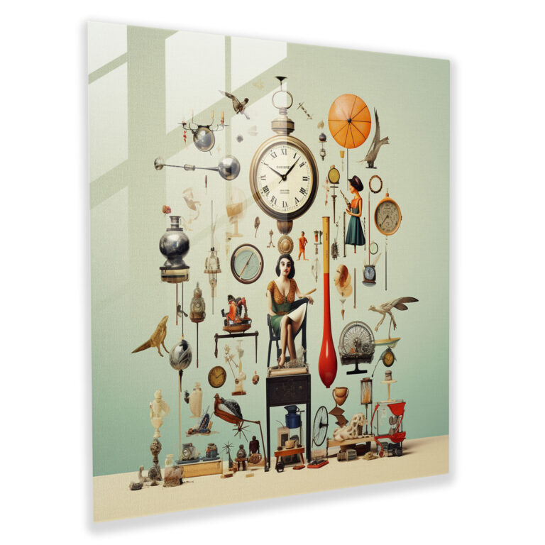 Glasbild Stillleben - Verspielte Collage - Wanddekoration Zuhause Dekoration
