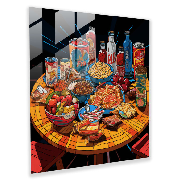 Glasbild: Pop-Art-Tisch - Stillleben energetisch Wohn-Dekoration Pop-Art-Illustration