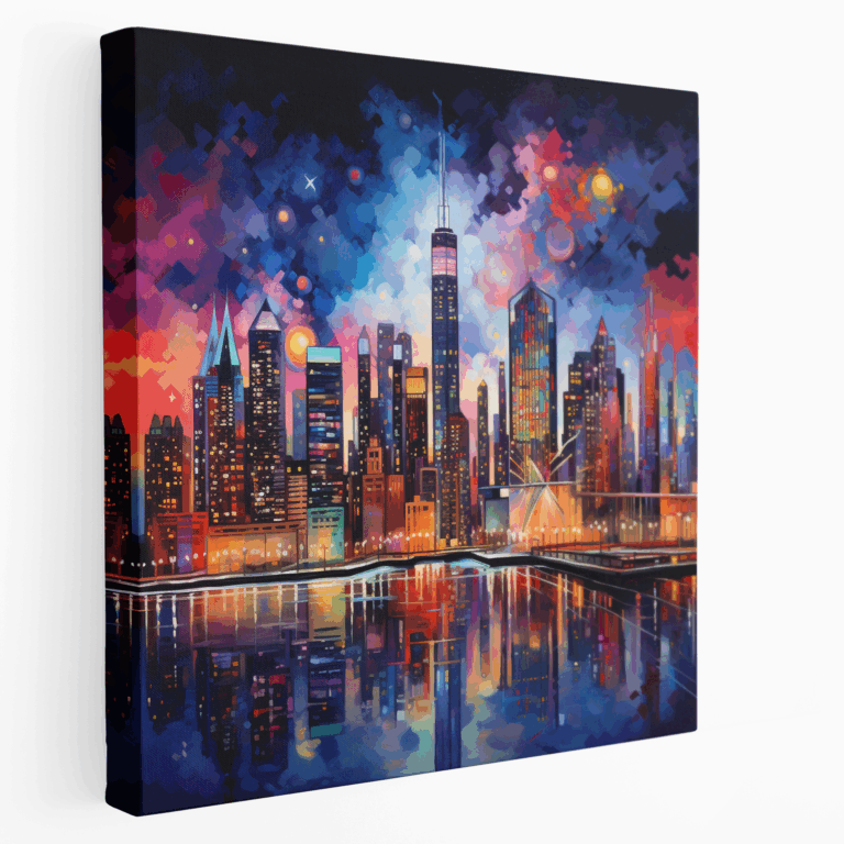 Leinwandbild: Bunte Stadtskyline bei Nacht