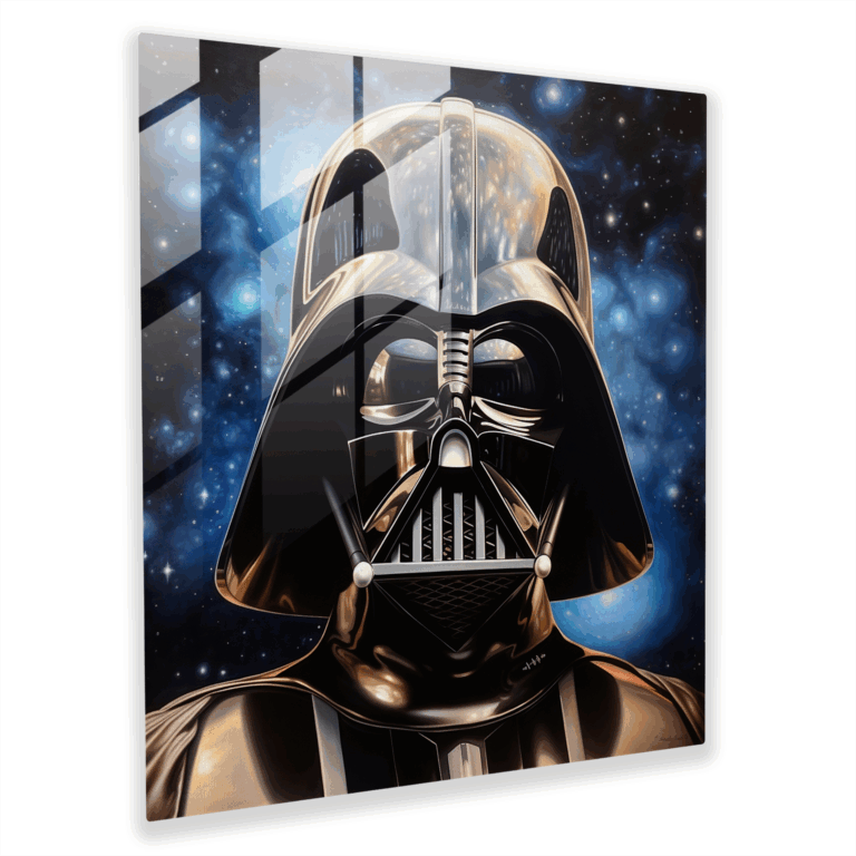 Realistisches Glasbild - Ätherische Galaxien-Reflexion auf Darth Vader Helm - Glas Wanddekoration