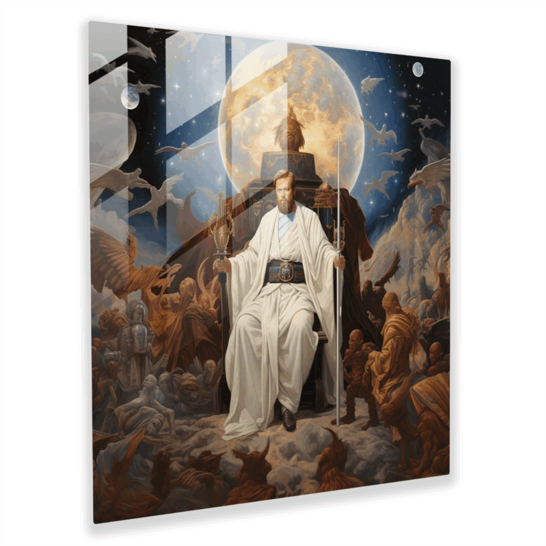 Glasbild Renaissance - Großes Porträt von Obi-Wan Kenobi mit himmlischen Wesen - Wanddekoration