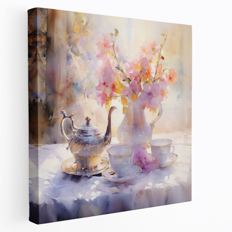Leinwandbild - Impressionistisches Teeservice - Stillleben Leinwandbild Leinwand Teeservice