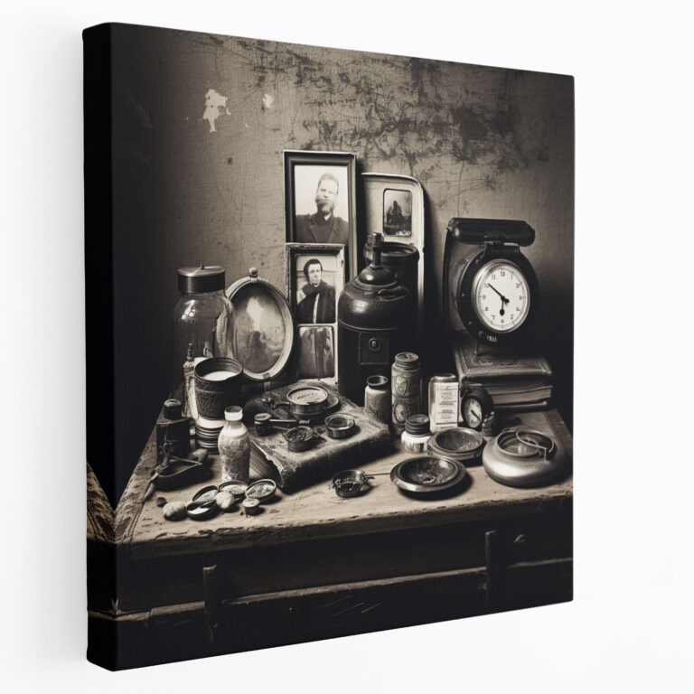 Leinwandbild Vintage Objektsammlung - Stillleben Wohnkultur Wanddekoration