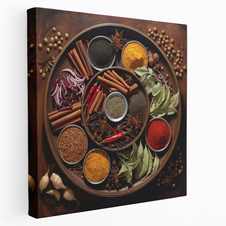 Leinwandbild: Aromatische Gewürze und Kräuter - Stillleben lebendiges Gemälde Wandkunst Wohnkultur