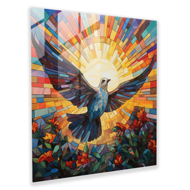 Glasbild Heilige Flügel - Spirituell Glas Kunst Taube