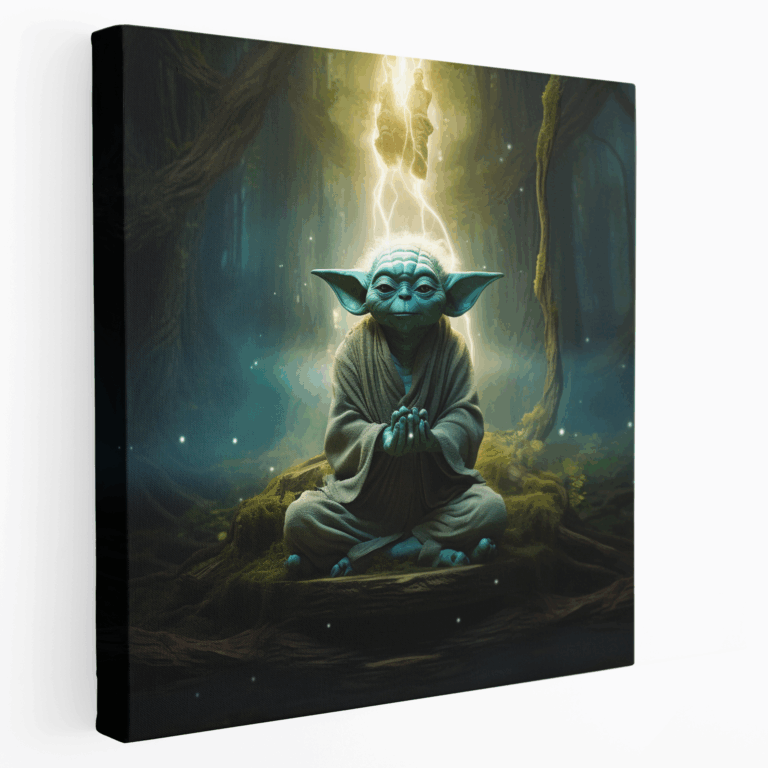 Surreales Verzaubertes Wald Leinwandbild: Yoda meditiert