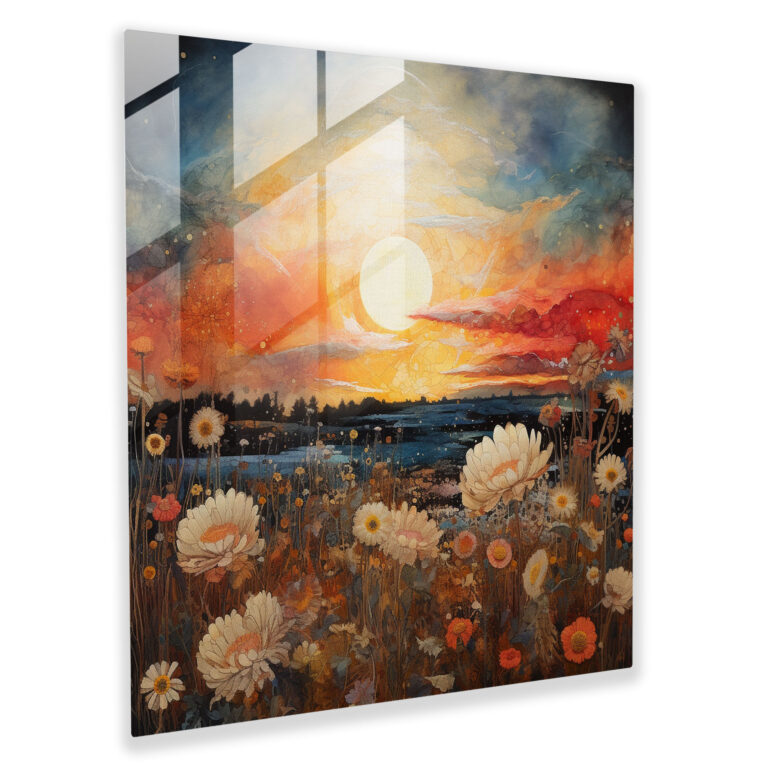 Ewiger Glanz Glasbild - Sonnenuntergang Majestätisch Blumige Muster