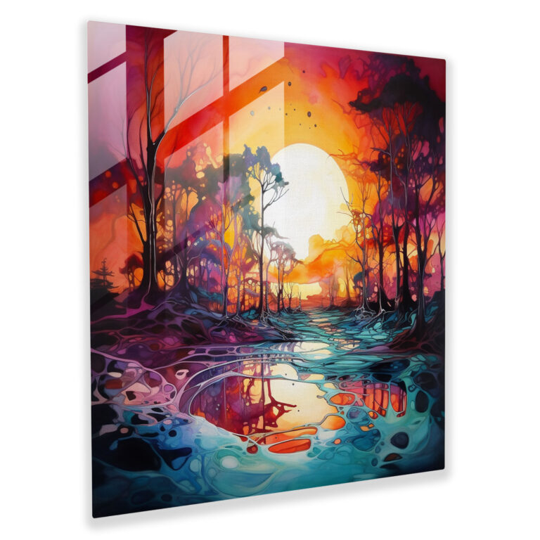 Glasbild Sonnenuntergangstraum - Sonnenuntergang Aquarellmalerei Glas Wandkunst
