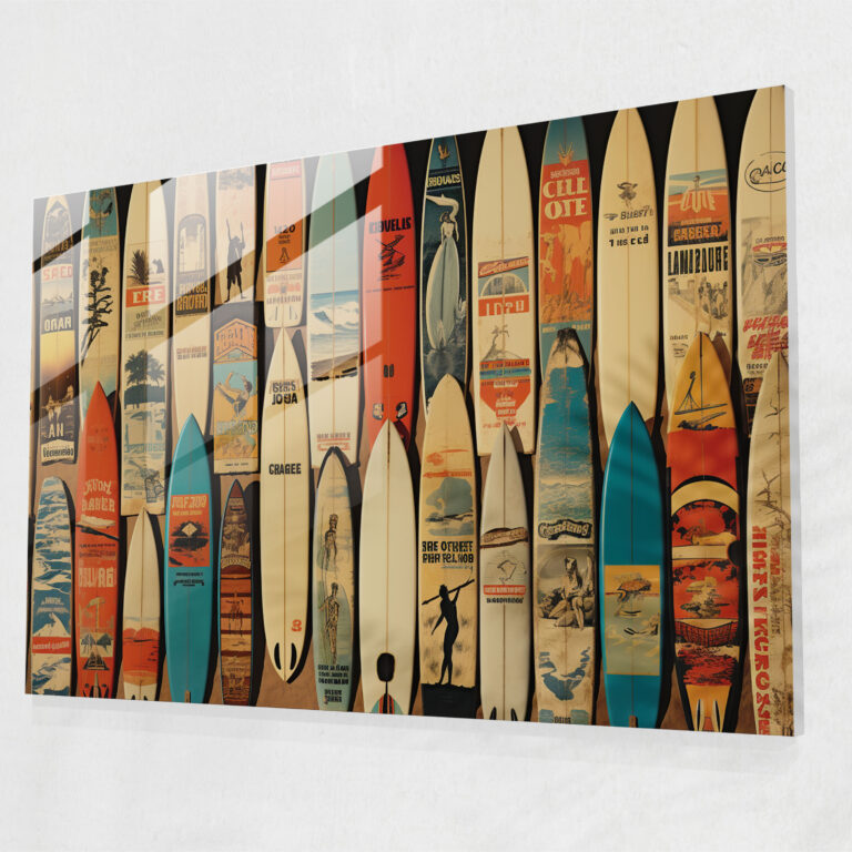 Glasbild Surf im Vintage-Stil - Moderner Surfkunst Wanddekoration Glaskunst