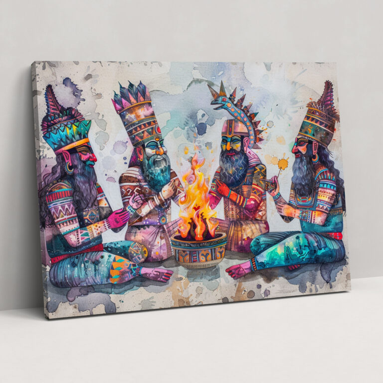 Sumerische Heiliges Feuer Wandkunst - Leinwandbild für Zuhause Dekoration lebendig