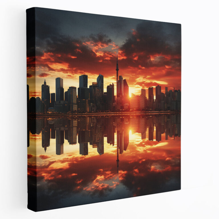 Stadt Sonnenuntergang Leinwandbild - Stadt Skyline Leinwandbild Sonnenuntergang