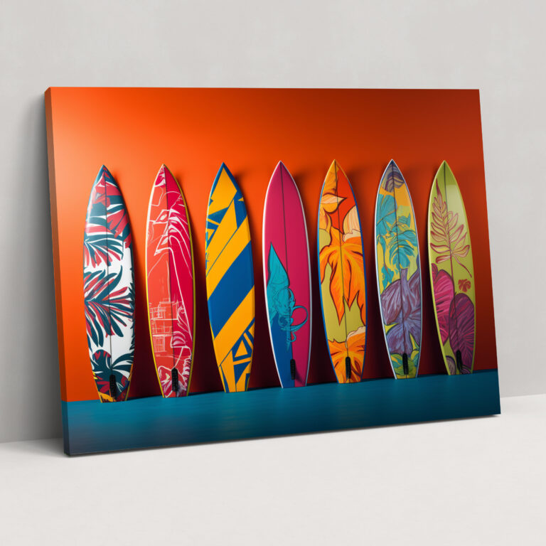 Buntes Surfboard Leinwandbild - Surf lebendiger Hintergrund Pop-Art-Stil Leinwand-Wandkunst