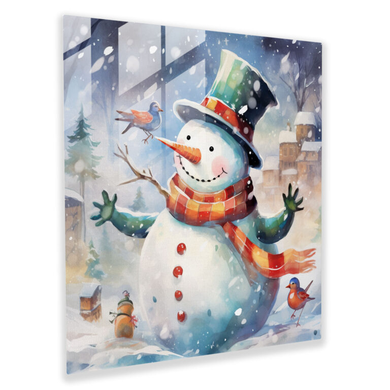 Glasbild Schneemann - Wanddekoration verspielte Illustration Deko für Zuhause