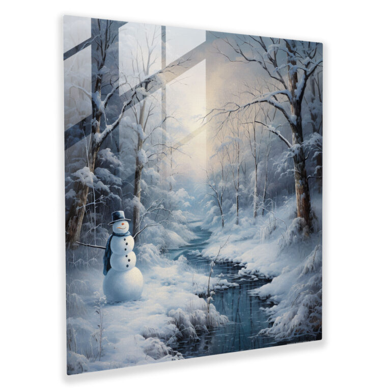 Glasbild Schneemann - Winterlandschaft Wanddekoration