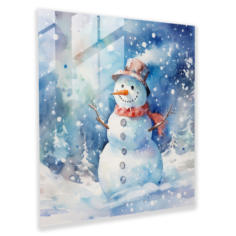 Glasbild Schneeflockenträume - Schneemann Zuhause Dekoration Moderne Kunst