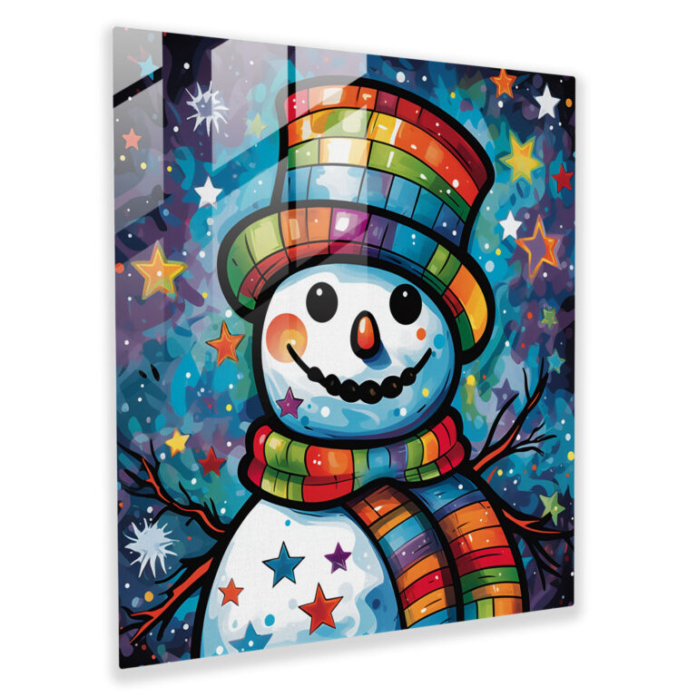 Glasbild Schneemann - Retro Dekoration für Zuhause Wanddekoration