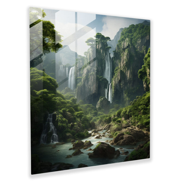 Die Schönsten Landschaften Der Welt - Bezauberndes Glasbild Wasserfall - Moderne Kunst Glasbild Realistische 3D-Renderings