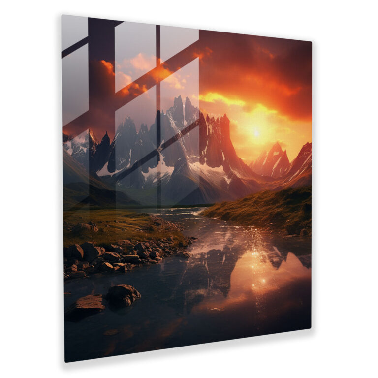 Die schönsten Landschaften der Welt - Majestätisches Bergsonnenuntergang Glasbild - Weltweit schönste Landschaften Sonnenuntergang Glasbild Wohn-Deko
