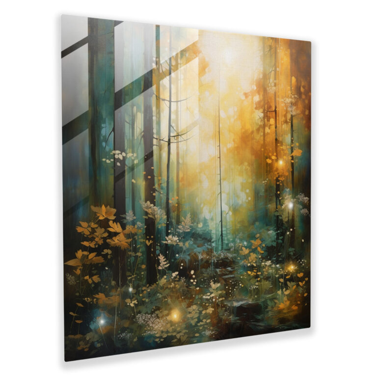 Die schönsten Landschaften der Welt - Ätherisches Waldblumen Glasbild - Zeitgenössische Mixed Media Kunst Wanddekoration.