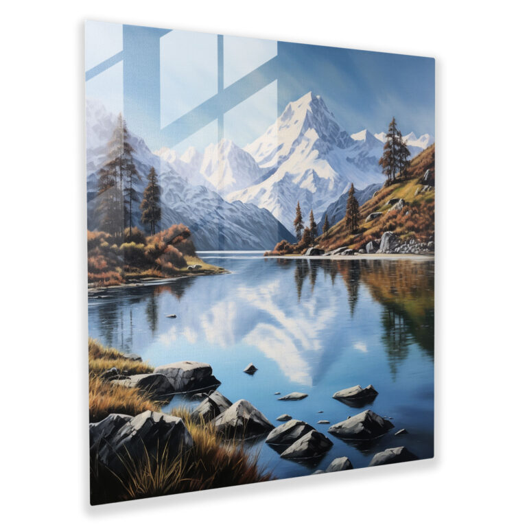 Die Schönsten Landschaften Der Welt - Bergreflexion Glasbild - Bergkette Gelassenheit Moderne Kunst