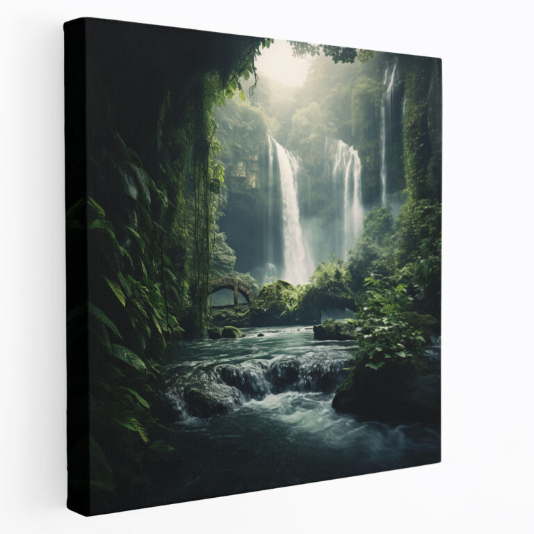 Die Schönsten Landschaften Der Welt - Majestätisches Wasserfall Leinwandbild - Leinwand Wandkunst Sattes Grün Realistisches Fotografie