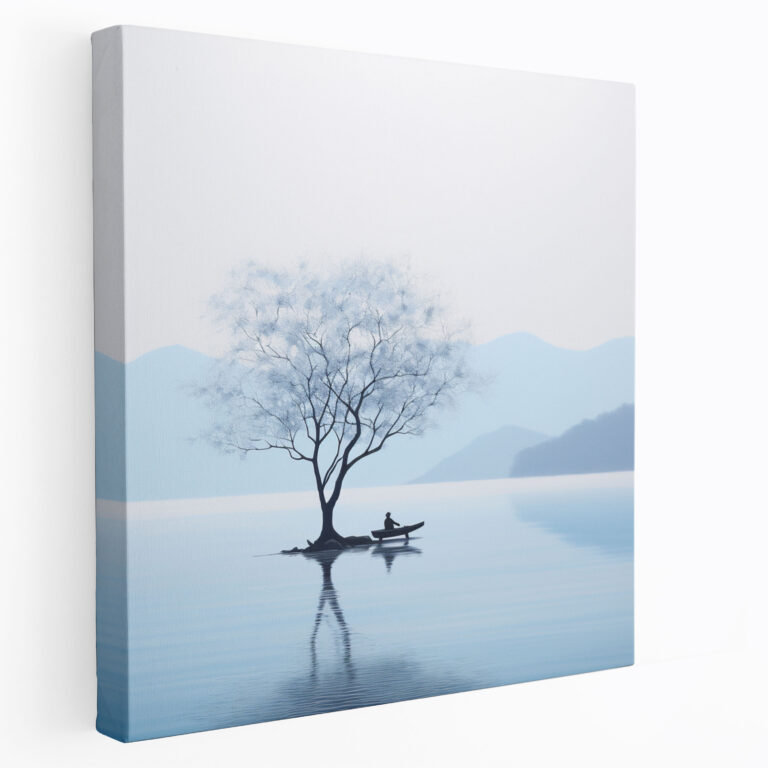 Die schönsten Landschaften der Welt - Leinwandbild am ruhigen Seeufer - Leinwandbild Wandkunst Gelassenheit